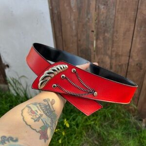 Red and Silver Belt with Industrial Zipper Detail